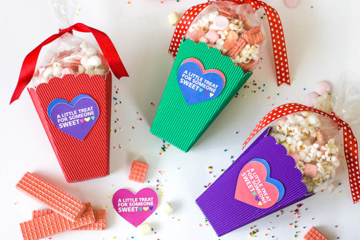 Colorful DIY Valentine Popcorn Boxes and Printable Valentine Gift Tags
